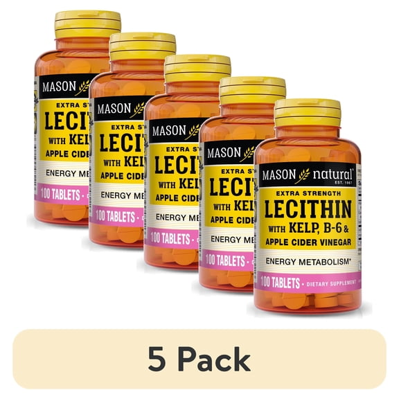 (5 pack) Mason Natural Extra Strength Lecithin with Kelp, B-6 & Apple Cider Vinegar