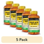 (5 pack) Mason Natural Folic Acid 800 mcg - Helps Nervous System Function, Daily Supplement for Health, Mood and Prenatal Care, For Women of Childbearing Age,100 Tablets
