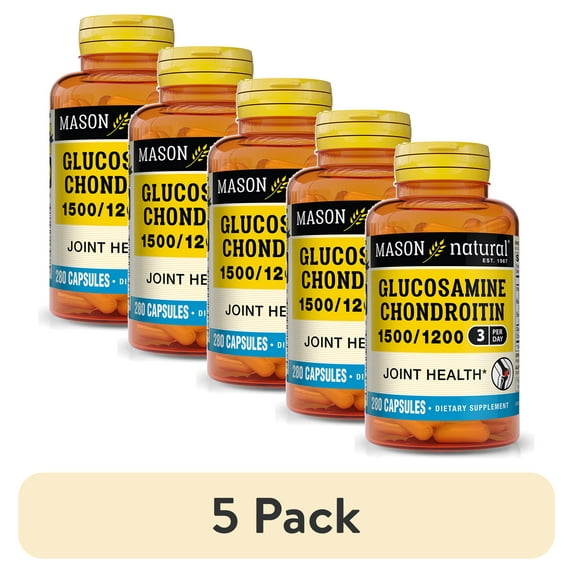 (5 pack) Mason Natural Glucosamine Chondroitin 1500/1200 with Vitamin C, 280 Capsules