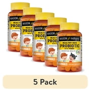(5 pack) Mason Natural Healthy Kids Probiotic with Fiber, Supports Digestive Health , Fibersol 1000 mg, 60 Chewables