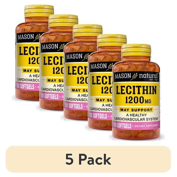(5 pack) Mason Natural Lecithin 1200 mg, 100 Soft Gels