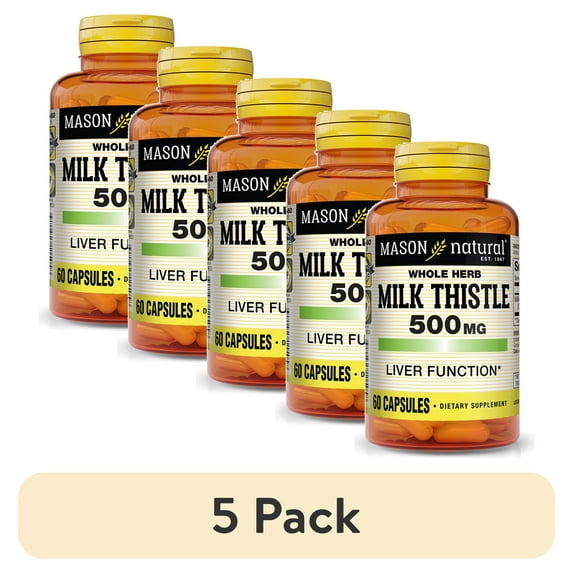(5 pack) Mason Natural Milk Thistle 500 mg, 60 Capsules