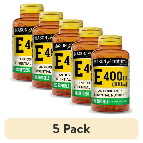 (5 pack) Mason Natural Vitamin 180 mg (400 IU) Antioxidant, Immune, Skin & Eyes, 100 Soft Gels