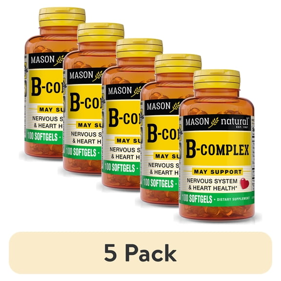 (5 pack) Mason Natural Vitamin B Complex - Healthy Heart & Nervous System, 100 Count Softgels