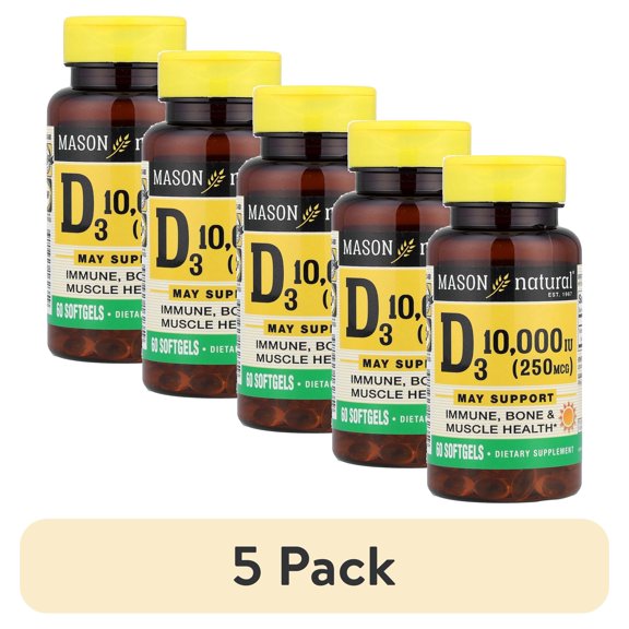 (5 pack) Mason Natural Vitamin D3 - Strengthens Bones and Muscles, 60 Softgels