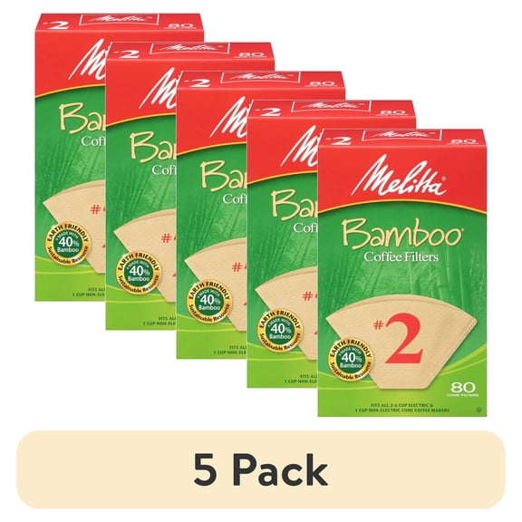 (5 pack) Melitta #2 Bamboo Cone Coffee Filters, 80 ct. Box