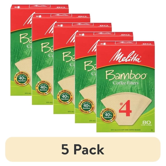 (5 pack) Melitta #4 Bamboo Paper Cone Coffee Filters, 80 Count