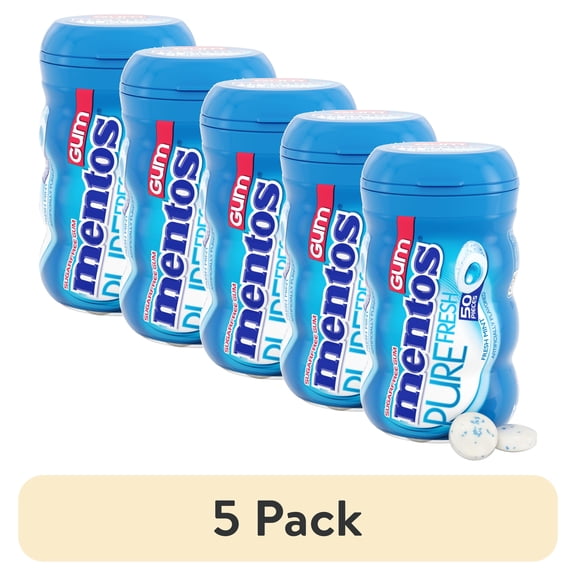 (5 pack) Mentos Pure Fresh Sugar-Free Fresh Mint Xylitol Chewing Gum, 50 Count Bottle