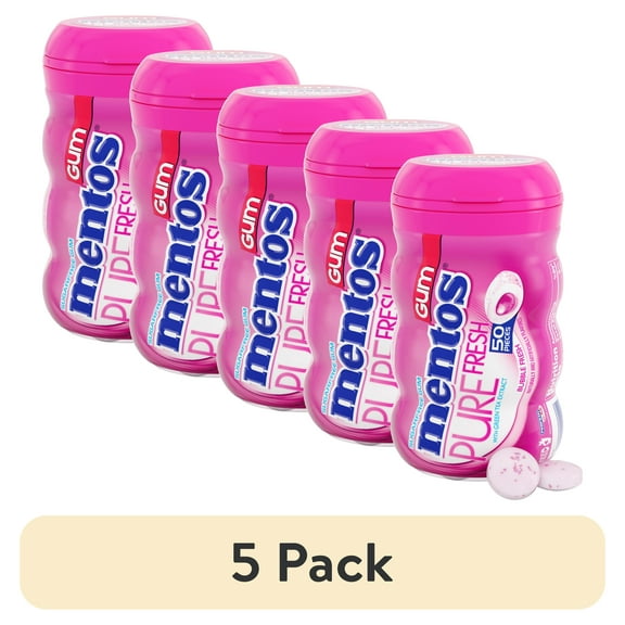 (5 pack) Mentos Pure Fresh Sugar-Free Chewing Gum with Xylitol, Bubble Fresh, Regular Size, 50 Count