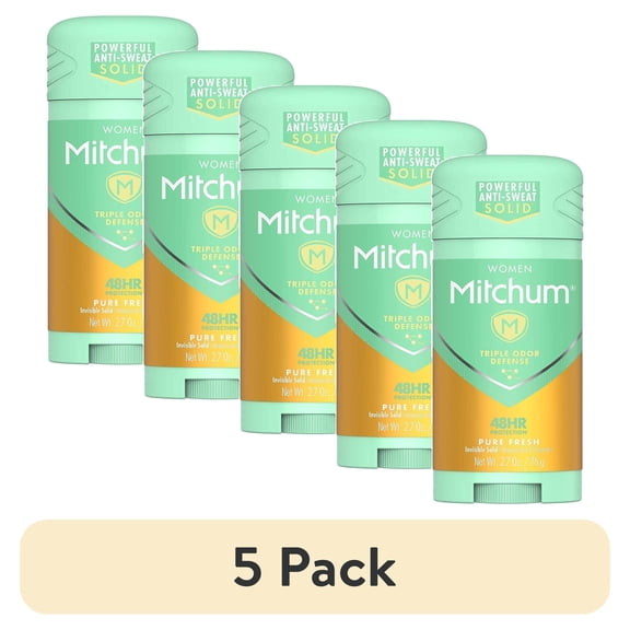 (5 pack) Mitchum Women Triple Odor Defense Invisible Solid 48HR Antiperspirant & Deodorant, Pure Fresh, 2.7 OZ