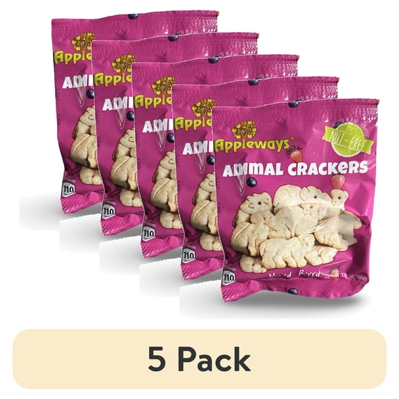 (5 pack) Appleways Mixed Berry Animal Crackers, Smart Snack and School Approved, 24 Bags