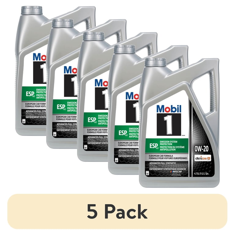 5 pack) Mobil 1 ESP X2 Full Synthetic Motor Oil 0W-20, 5 Quart