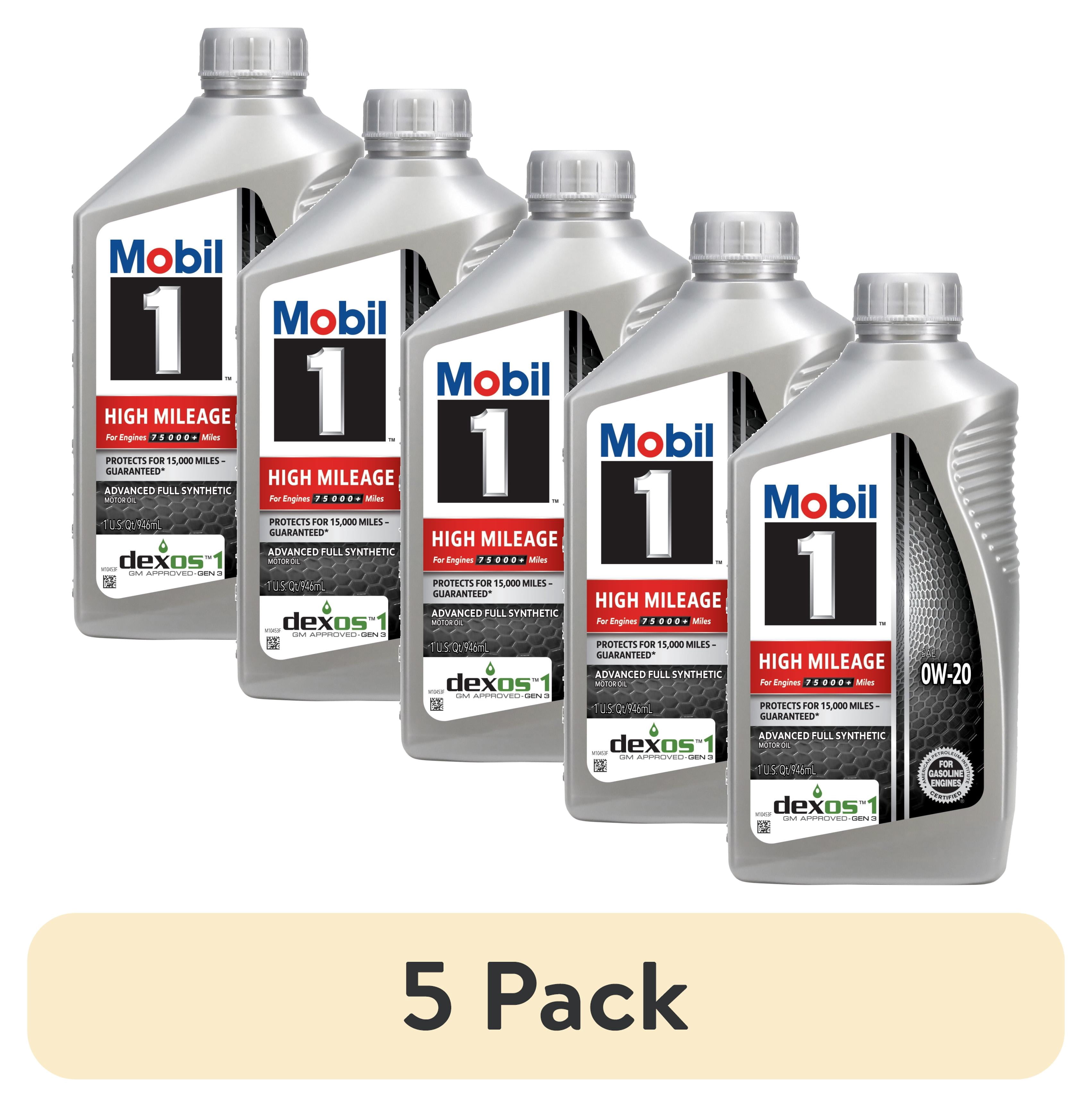 (5 pack) Mobil 1 High Mileage Full Synthetic Motor Oil 0W-20, 1 Quart