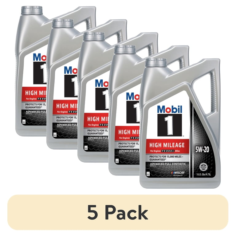5 pack) Mobil 1 High Mileage Full Synthetic Motor Oil 5W-20, 5