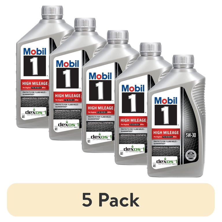 5 pack) Mobil 1 High Mileage Full Synthetic Motor Oil 5W-30, 1
