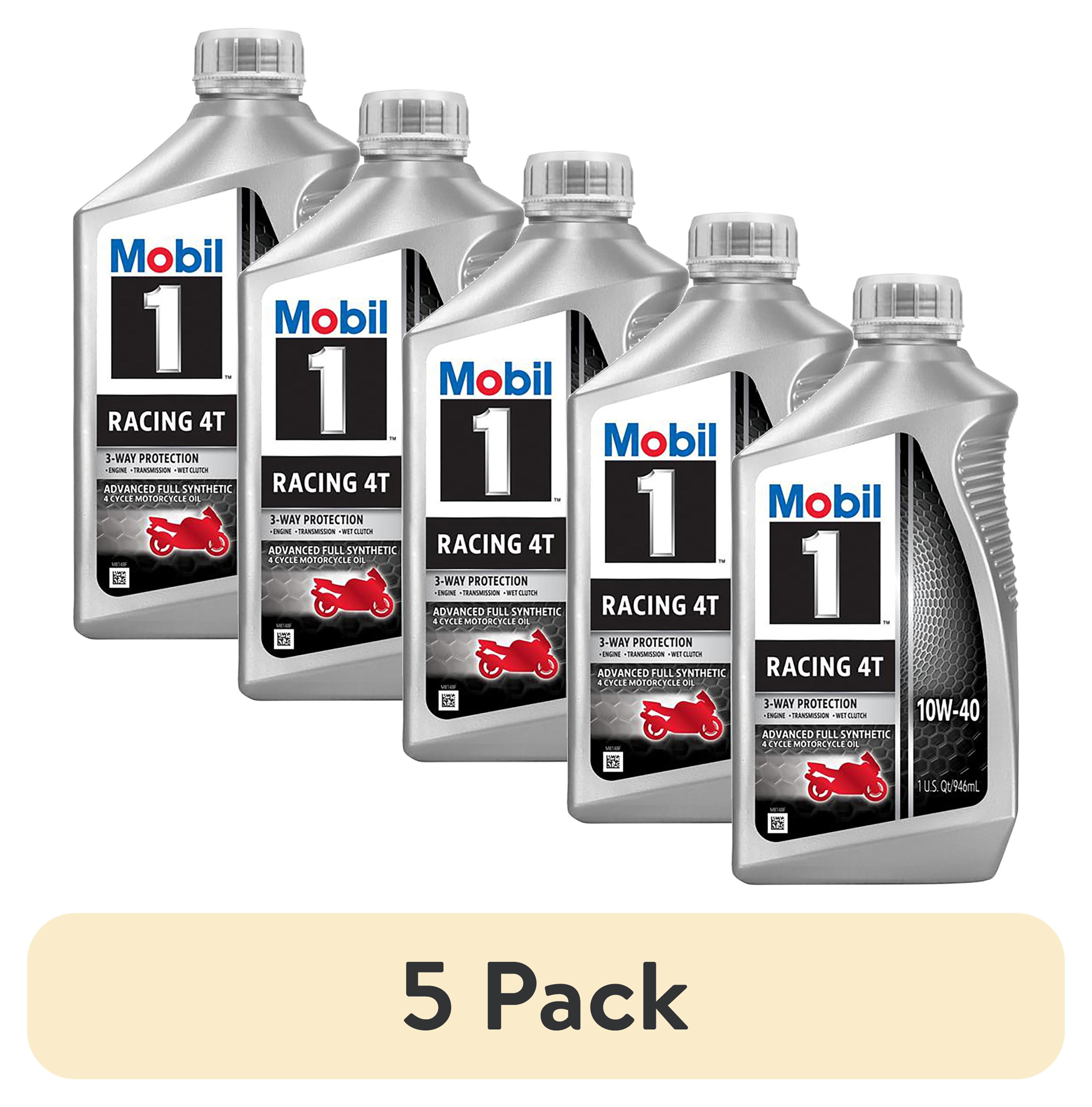 (5 pack) Mobil 1 Racing 4T Full Synthetic Motorcycle Oil 10W-40, 1 Quart