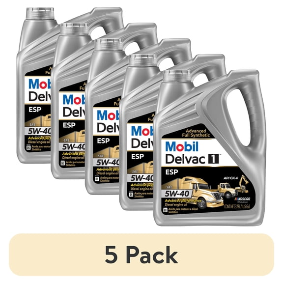 (5 pack) Mobil Delvac 1 ESP Heavy Duty Full Synthetic Diesel Engine Oil 5W-40, 1 Gal.