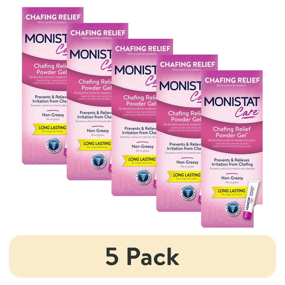 (5 pack) Monistat Chafing Relief Powder Gel, Female Anti-Chafe Protection, Fragrance Free, 1.5 oz