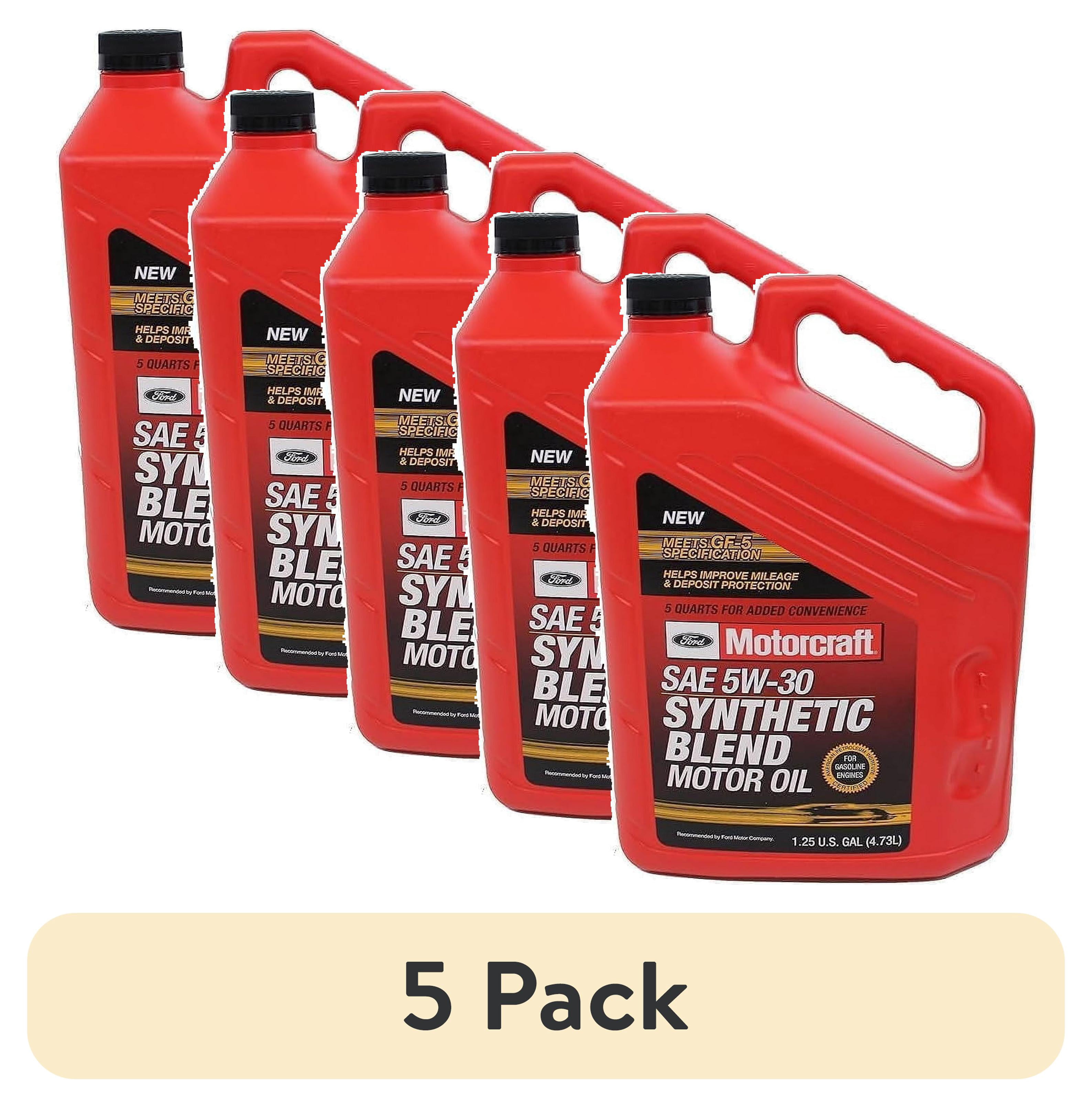 (5 pack) Motorcraft Synthetic Blend Motor Oil, 5W-30 - A premium-quality motor oil specifically developed for Ford Motor Company vehicles, 5 quart jug, sold by each
