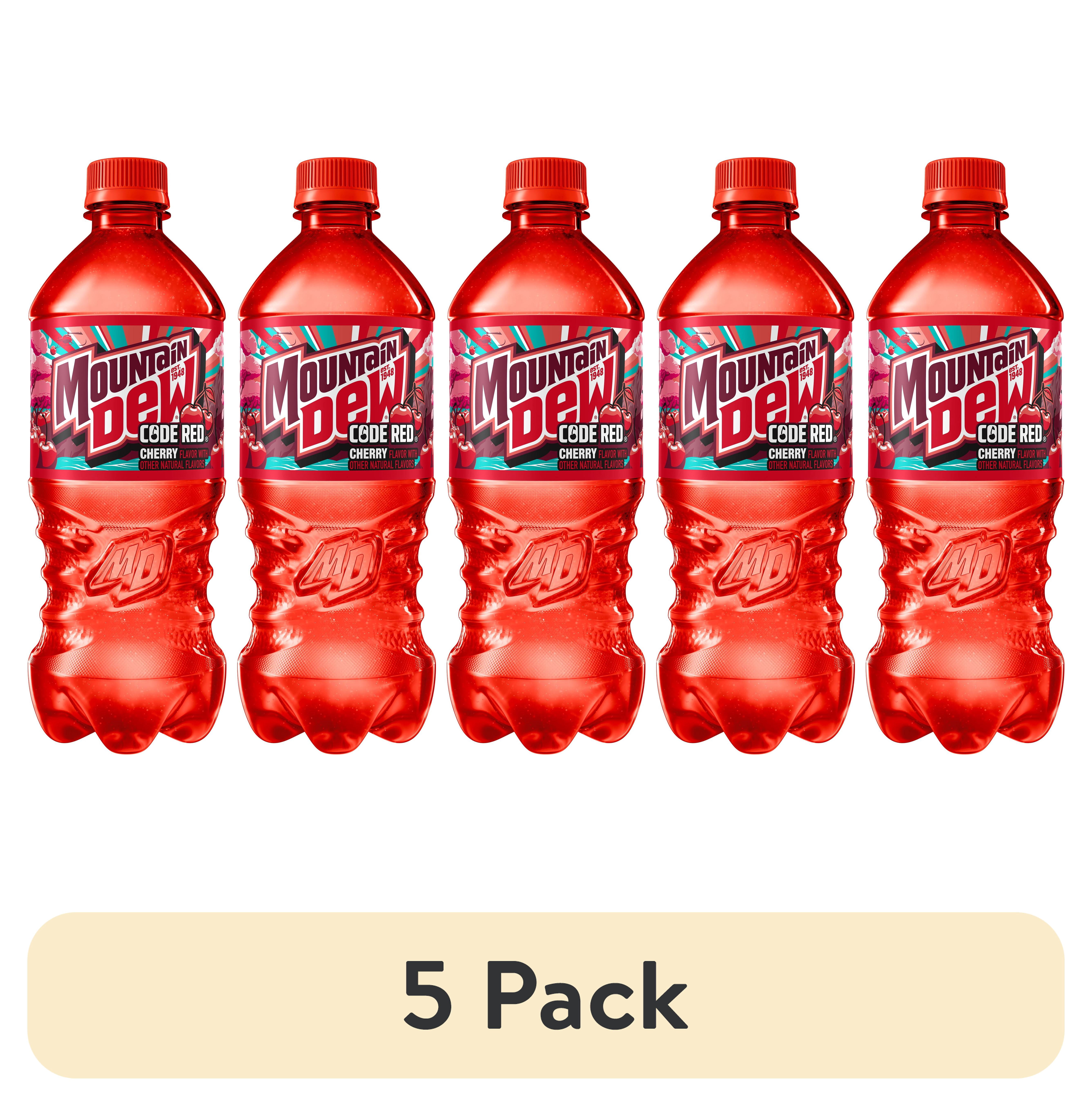 (5 pack) Mountain Dew Code Red Cherry Soda Pop, 20 oz Bottle