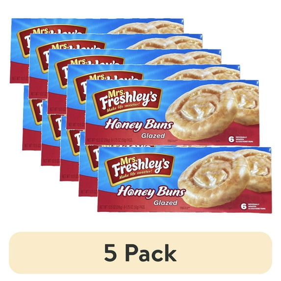 (5 pack) Mrs. Freshley's Glazed Honey Buns | 1.75 Oz | Pack of 18
