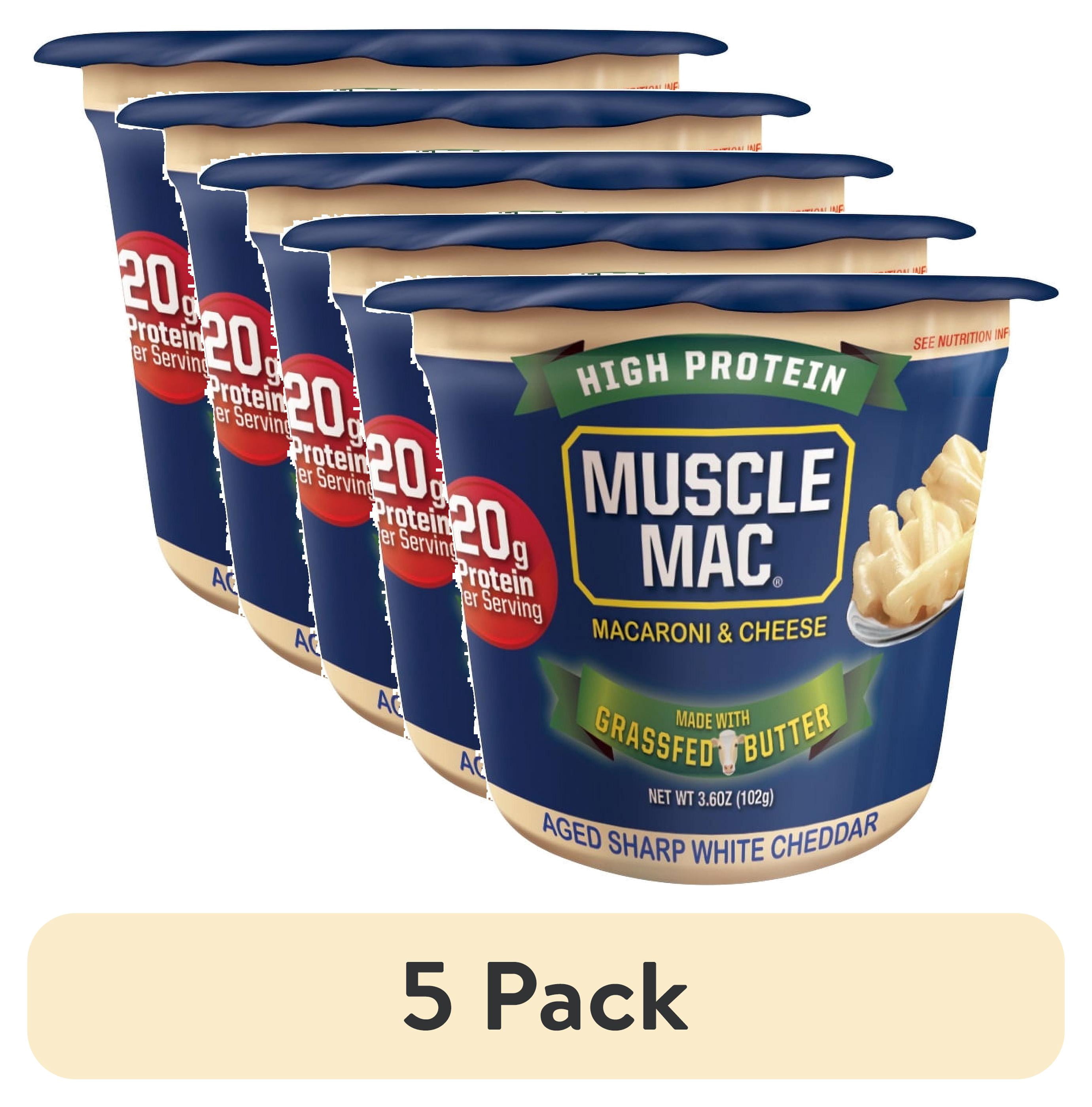 (5 pack) Muscle Mac Microwavable Macaroni & Cheese Cups - Aged Sharp White Cheddar Cheese - Made With Real Cheese & Butter (Updated Formula) - Vegetarian-Friendly Pea Protein - 3.6 oz