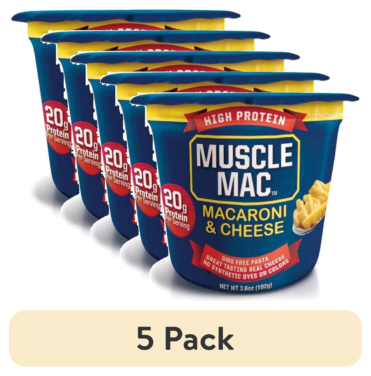 (5 pack) Muscle Mac Microwavable Macaroni & Cheese Cups Cheddar Cheese 3.6oz- 20g Protein per Serving