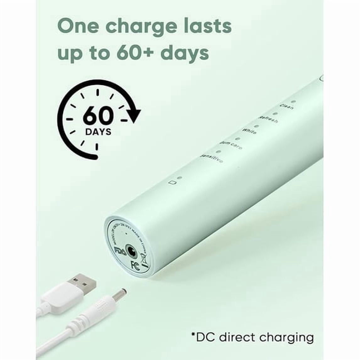 (5 pack) MySmile DY156 Sonic Electric Toothbrush for Adults, 45000 VPM Powered Toothbrush Rechargeable, IPX7 Waterproof, 5 Modes, 2 Mins Smart Timer, 60 Day Battery Life, 3 Tooth Brush Heads, Green