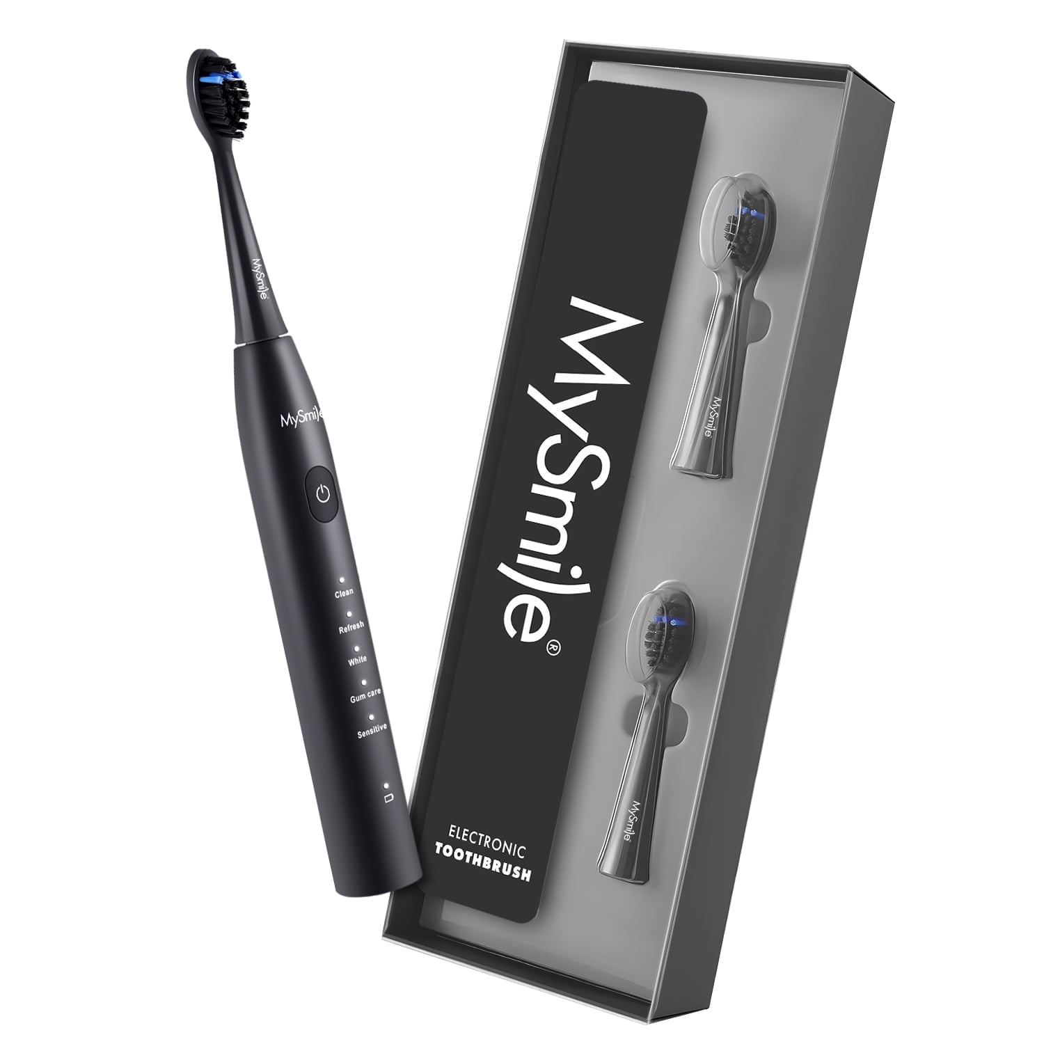 (5 pack) MySmile DY156 Sonic Electric Toothbrush for Adults, 45000 VPM Powered Toothbrush Rechargeable, IPX7 Waterproof, 5 Modes, 2 Mins Smart Timer, 60 Day Battery Life, 3 Tooth Brush Heads, Black