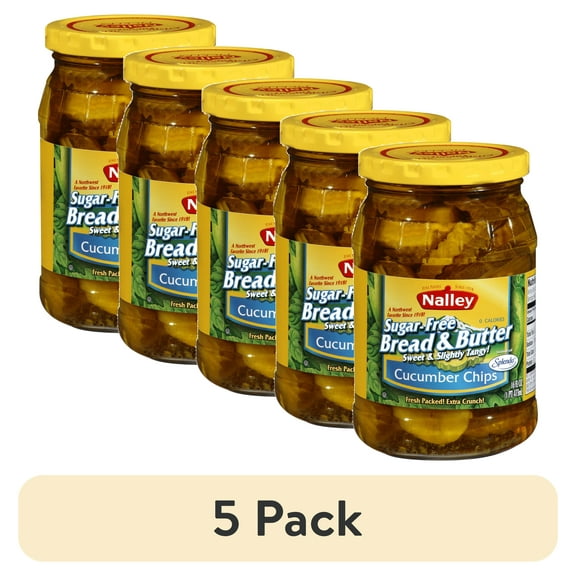 (5 pack) Nalley Dairy-Free Spicy Cucumber Chips, No Sugar Added Bread & Butter, Gluten-Free, 16 fl oz Jar