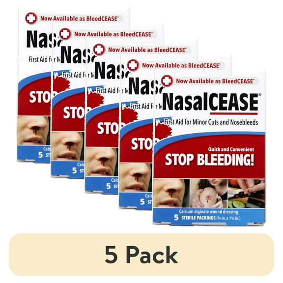 (5 pack) Nasalcease Stop Bleeding , 5 Sterile Packings, Each