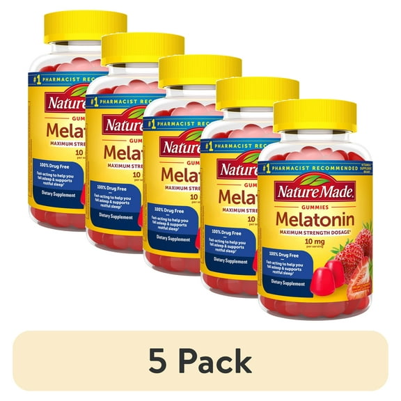 (5 pack) Nature Made Melatonin 10 mg Gummies, 70 Count of Melatonin Gummies for Supporting Restful Sleep