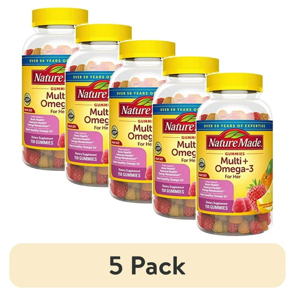 (5 pack) Nature Made Womens Multivitamin with Omega-3, Multivitamin for Women for Daily Nutritional Support, 150 Gummies, 75 Day Supply