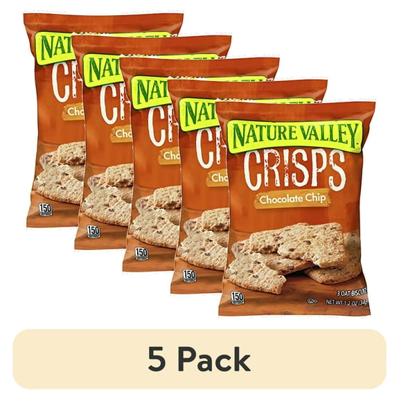 (5 pack) Nature Valley Chocolate Chip Oat Crisps Smart Snacks, Single Serve Pack, 30 Ct