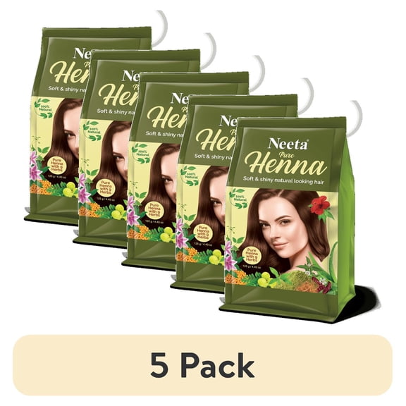 (5 pack) Neeta 100% Natural Pure Henna with 9 Herbs for hair, Chemical Free Dye, Soft & Shiny hair, 4.40 oz