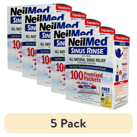 (5 pack) NeilMed Pharmaceuticals - Sinus Rinse, All Natural Relief - 100 Premixed Packets