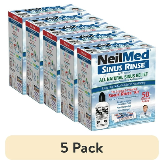 (5 pack) Neilmed Sinus Rinse Kit - All Natural Soothing Nasal Rinse - 1 Kit, 50 Packets