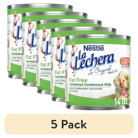 (5 pack) Nestle La Lechera Non Fat Sweetened Fat Free Condensed Milk for Valentine's Day Baking, 14 oz Can