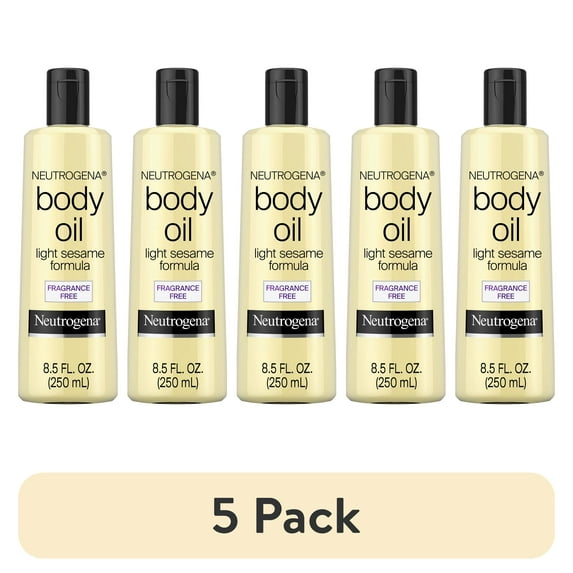 (5 pack) Neutrogena Body Oil For Dry Skin, Light Sesame Formula, Fragrance Free, 8.5 fl. oz