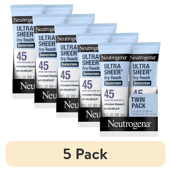 (5 pack) Neutrogena Ultra Sheer Dry-Touch Sunscreen Lotion Broad Spectrum SPF 45, 2-Pack of 3 fl oz