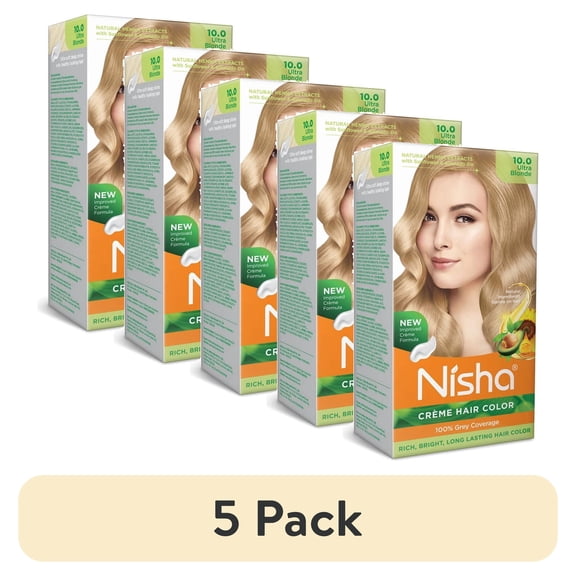 (5 pack) Nisha Creme Hair Color | Permanent Long Lasting Blonde Hair Dye Color Kit | Ultra Blonde | 5.07 Oz
