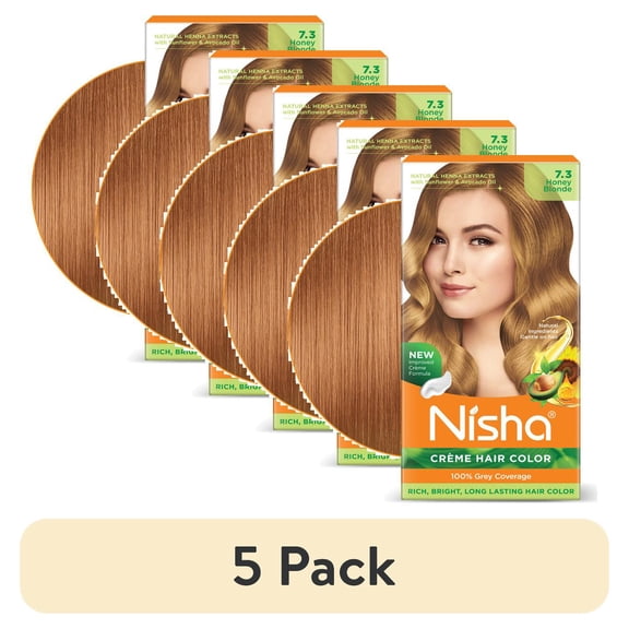 (5 pack) Nisha Creme Hair Color | Permanent Long Lasting Blonde Hair Dye Color Kit | Honey Blonde | 5.07 Oz