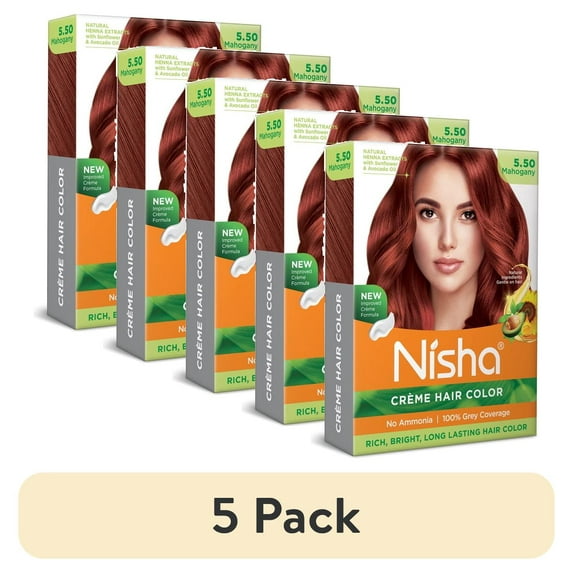(5 pack) Nisha Creme Hair Color | Permanent Long Lasting Hair Dye Colour Kit | Mahogany | Mini Box 40gm / 1.35 Oz