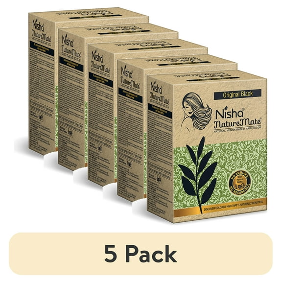 (5 pack) Nisha Nature Mate Hair Dye Color, 100% Grey Coverage Original Black, 2.12 Oz