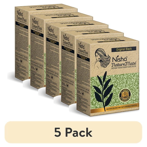 (5 pack) Nisha Nature Mate Hair Dye Color, 100% Grey Coverage Original Black, 2.12 Oz