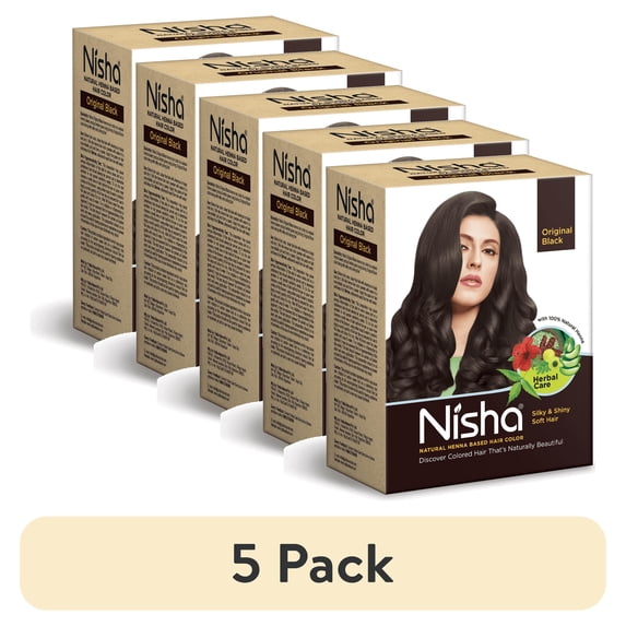 (5 pack) Nisha Rich Henna Hair Color, Permanent Black Hair Color Dye, Full Grey Coverage, Natural Black, 2.12 oz