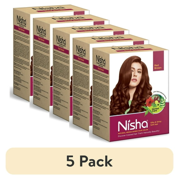 (5 pack) Nisha (Pack 6) Rich Henna Hair Color, Permanent Red Hair Color Dye, 100% Grey Coverage, Red Brown, 0.53 oz Each Pack