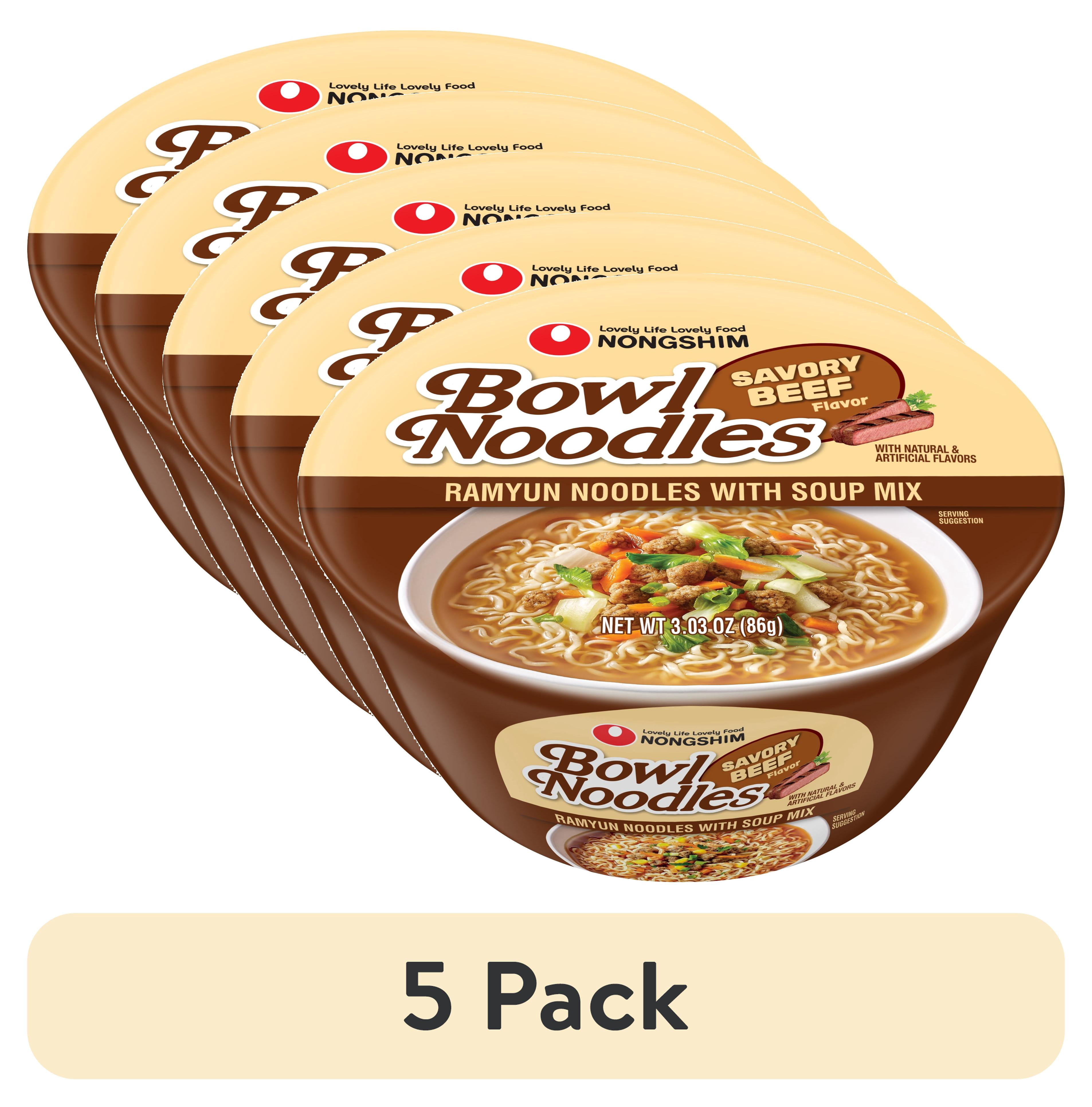 (5 pack) Nongshim Bowl Noodle Beef & Ginger Ramen Noodle Soup, 3.03 oz, Contains Wheat and Soy
