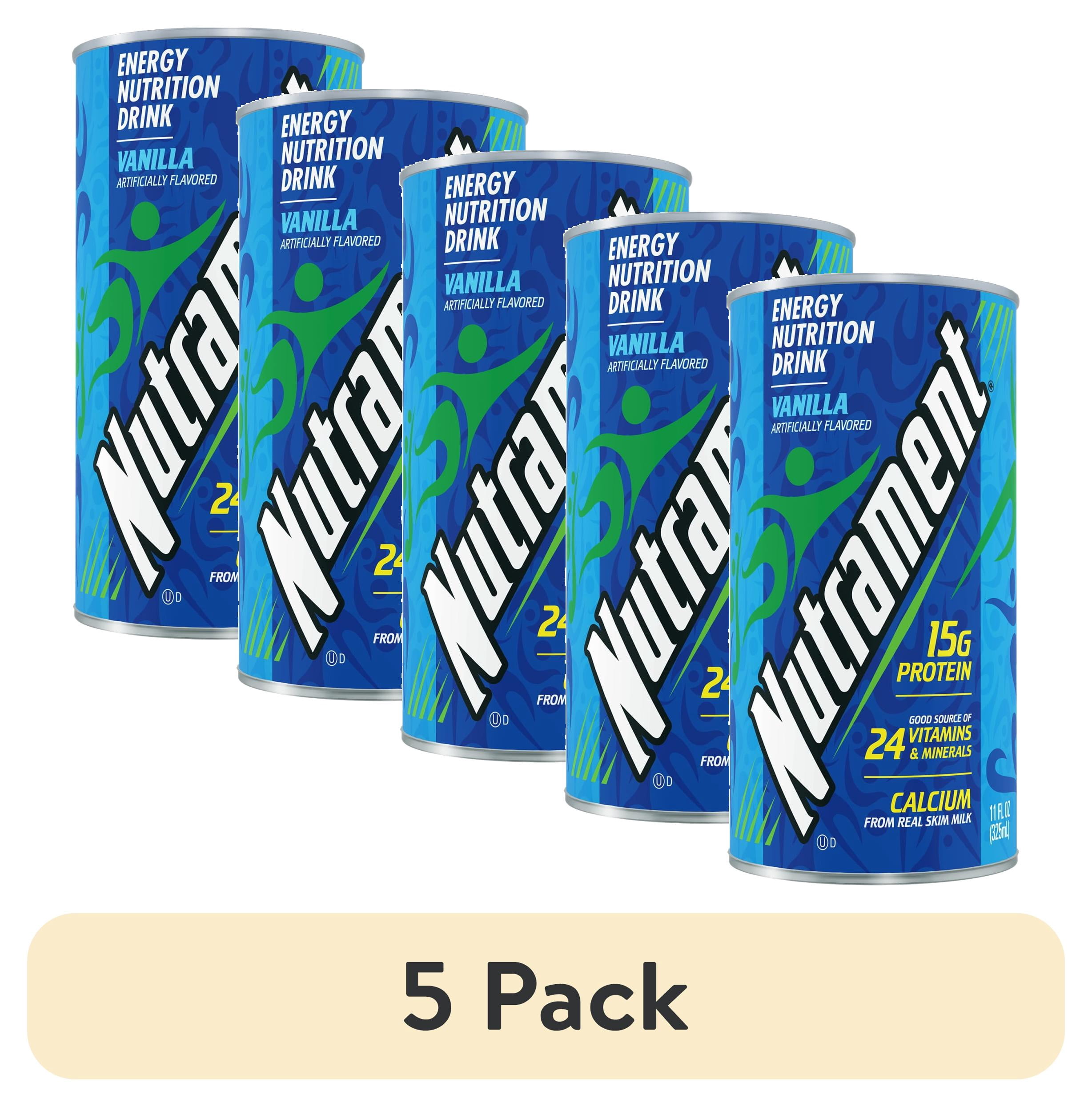 (5 pack) Nutrament Vanilla Nutrition Drink, Energy Drink with Vitamins, Minerals and Protein, 11 fl oz Can