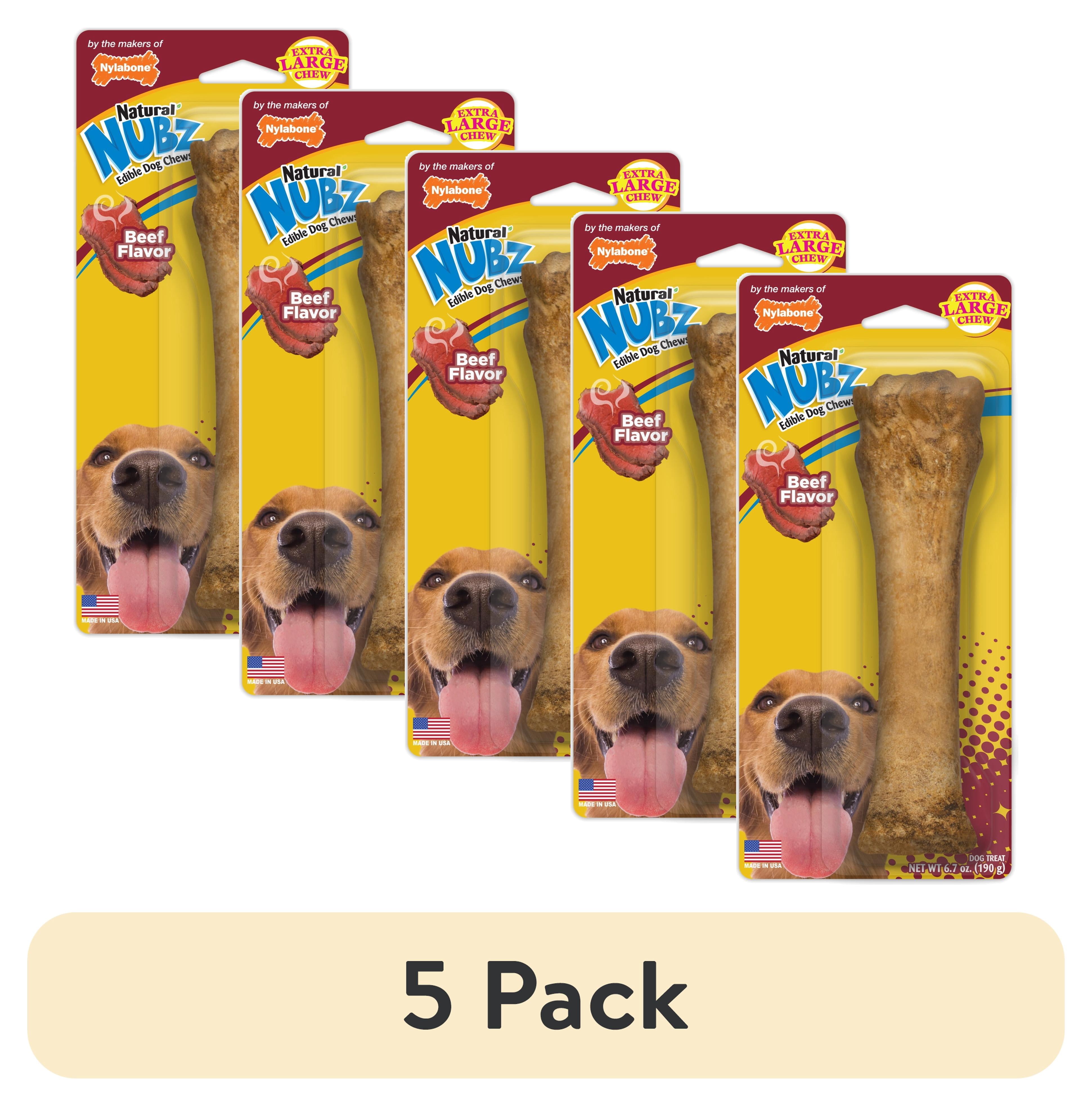(5 pack) Nylabone Nubz Natural Dog Treats for Large Dogs, Beef Flavor Dog Bones, X-Large - 50+ lbs., 6.7 oz Pack, 1 Count